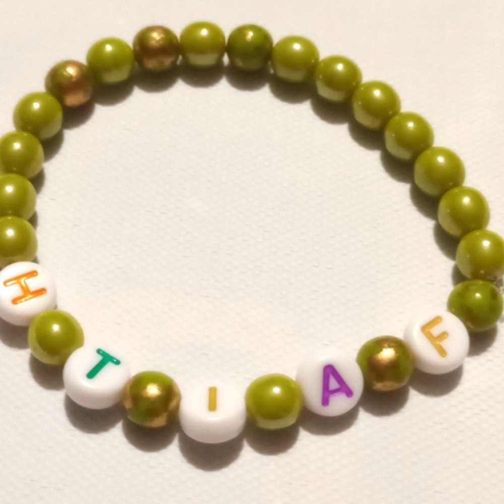 NWT Handcrafted Green Marbled Beaded Inspirational Bracelets.